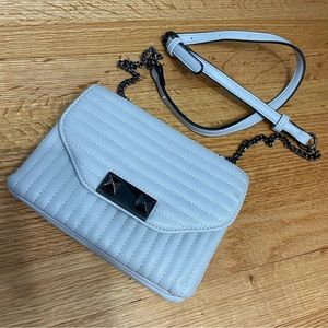 Grey leather clutch bag with removable cross body strap